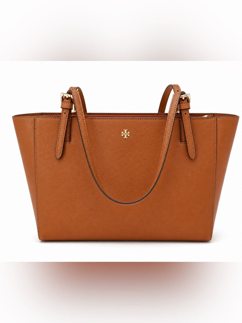 Tory Burch Saffiano Leather Tote in Cognac with Gold Logo